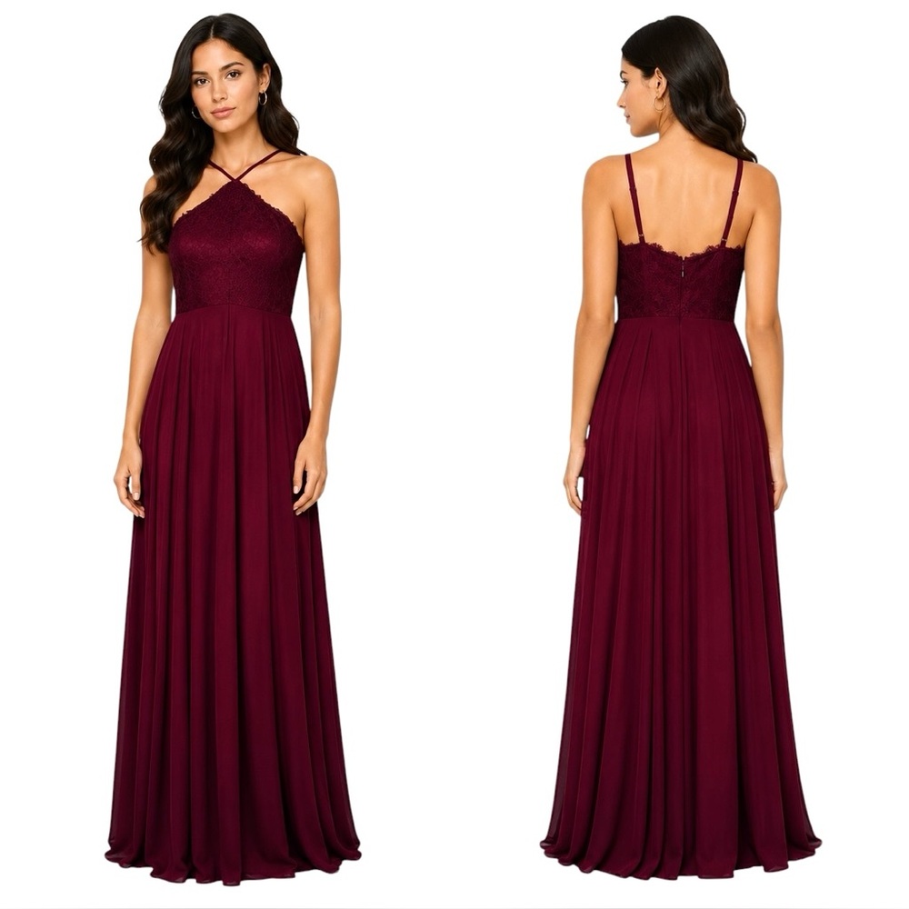 Lulu’s Burgundy Lace Formal Gown NWT Bridesmaid Maxi Dress Wine Evening Gown L